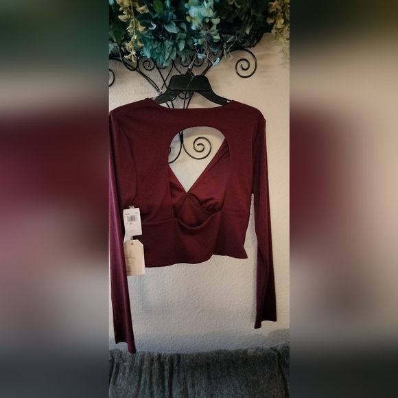 Love & piece Maroon Vneck Crop Top Size Large NWT. - Picture 6 of 9